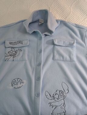 Disney Light Blue Stitch Fleece Button-Down Shirt
